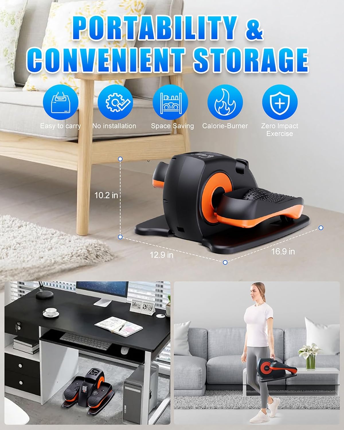 Putnen Under Desk Elliptical Machine, Electric Elliptical Leg Exerciser for Seniors with 12 Adjustable, Portable Quiet Elliptical Exercise Machine, Seated Pedal Exerciser with Remote Control